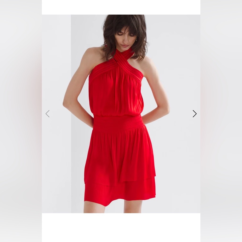 White House black market WHBM cross halter soft mini heat wave red dress small